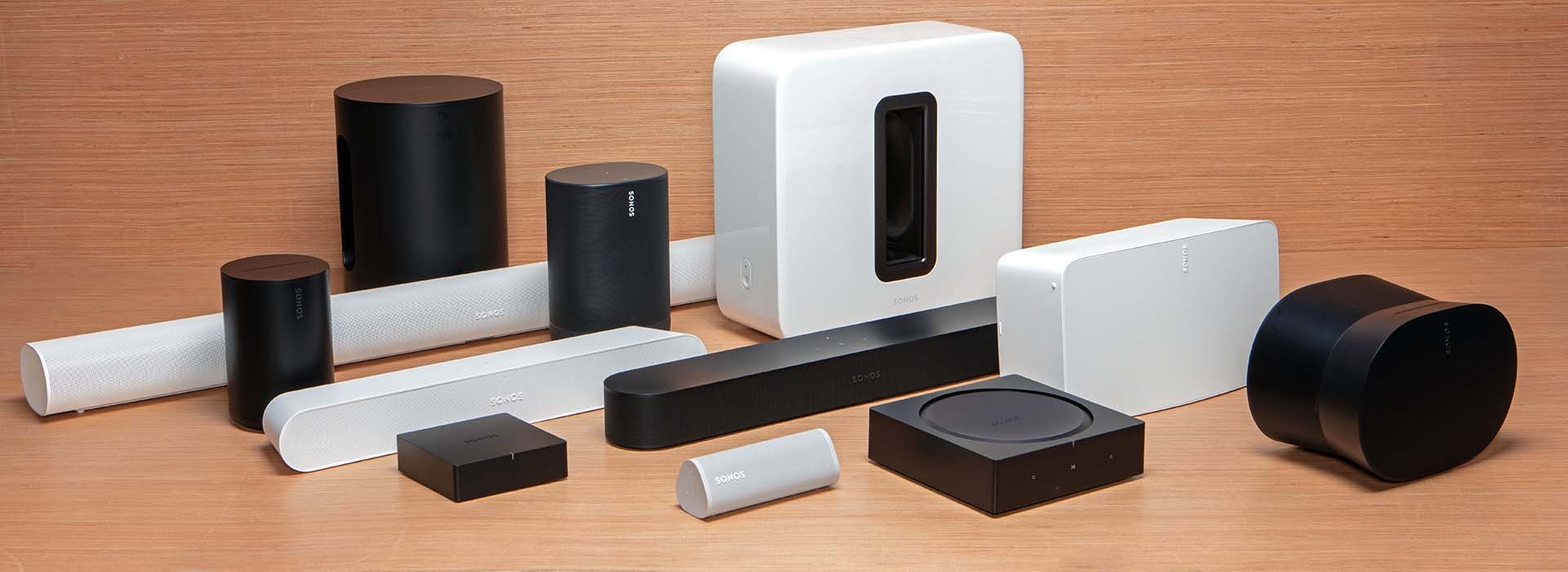 The Sonos family of speakers, soundbars, subwoofers and amps